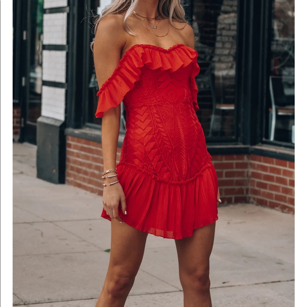 Hope Lace Mini Dress (Red) - off the shoulder mini dress